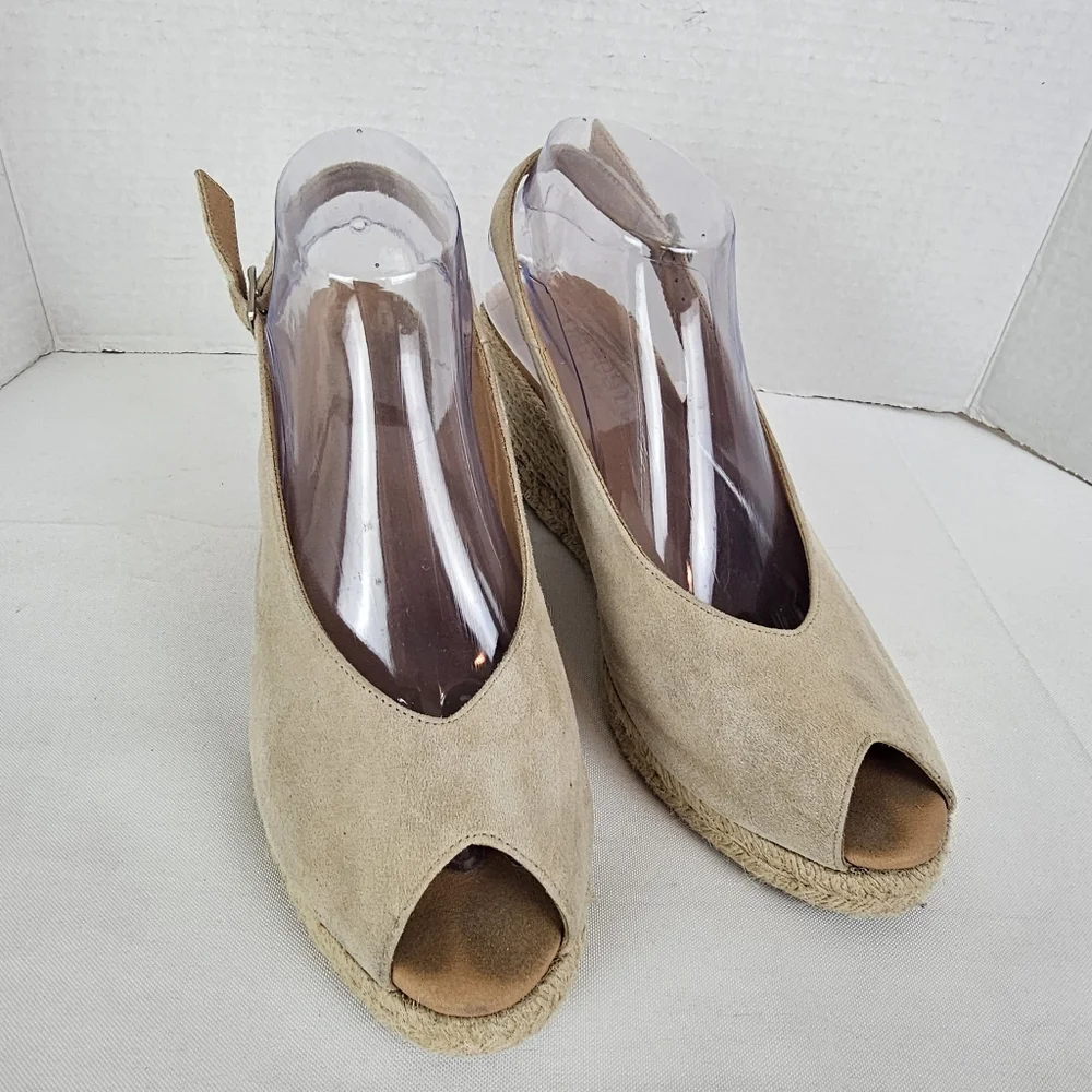 Paseart Spain Beige Suede Espadrille Wedge Slingback Sandals Size 40 US 9-9.5